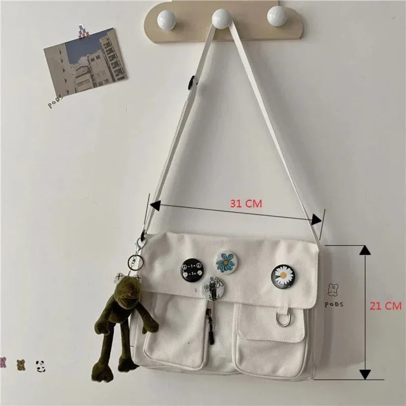 Ladies' Cute and Versatile Canvas Youth Fashion Shoulder Bag Student Large Capacity Crossbody Bag