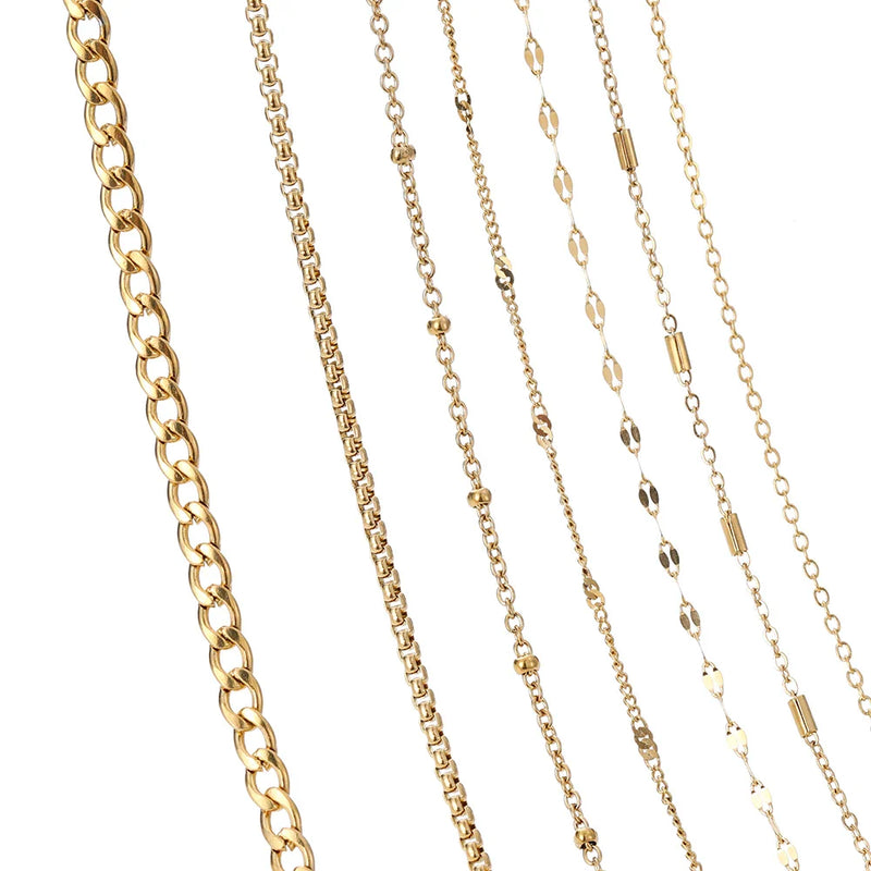 No Fade 2Meters Stainless Steel Chains Gold Color Lips Beads Beaded Chain for Jewelry Making DIY Necklace Bracelet Accessories