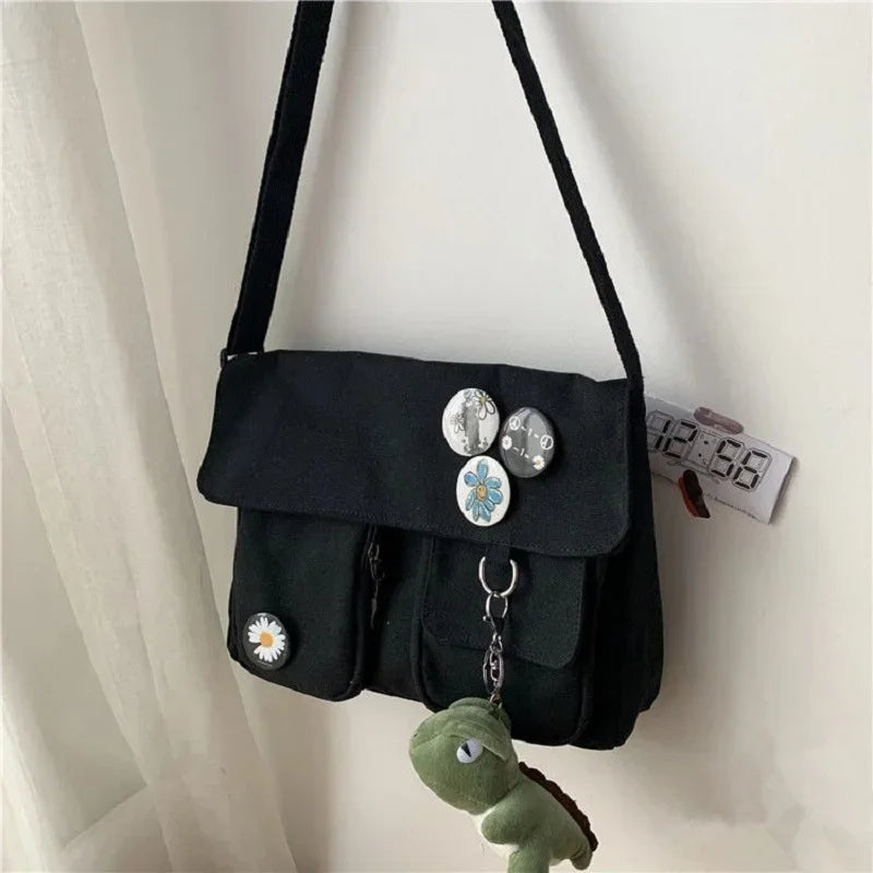 Ladies' Cute and Versatile Canvas Youth Fashion Shoulder Bag Student Large Capacity Crossbody Bag