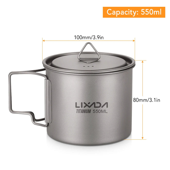 Ultralight Titanium Cup Outdoor Portable Camping Picnic Water Cup Mug with Foldable Handle 450ml/550ml/750ml