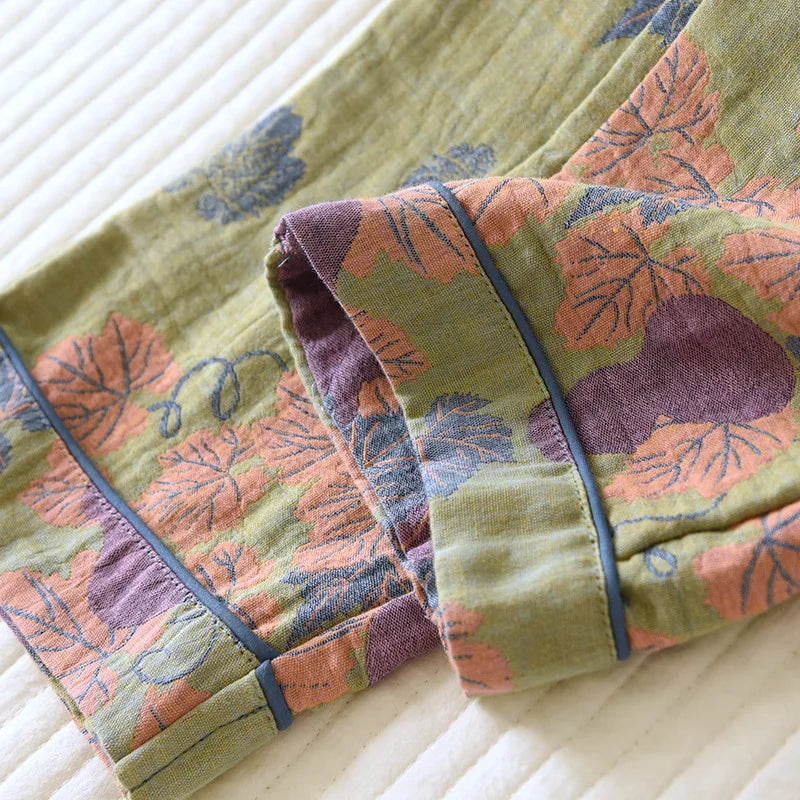 Japanese Spring and Autumn New Women's Pajama Set 100% Cotton Vintage Long Sleeved Pants Two Piece Set for Home Furnishings