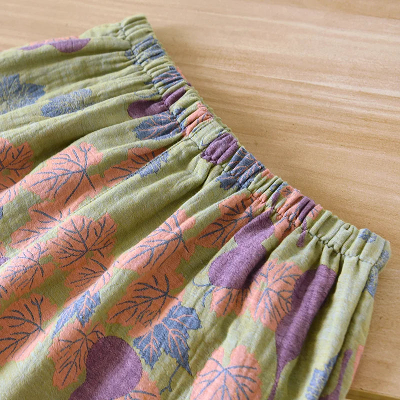 Japanese Spring and Autumn New Women's Pajama Set 100% Cotton Vintage Long Sleeved Pants Two Piece Set for Home Furnishings