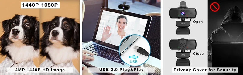 FIFINE 1440p Full HD PC Webcam with Microphone, tripod, for USB Desktop & Laptop,Live Streaming Webcam for Video Calling-K420