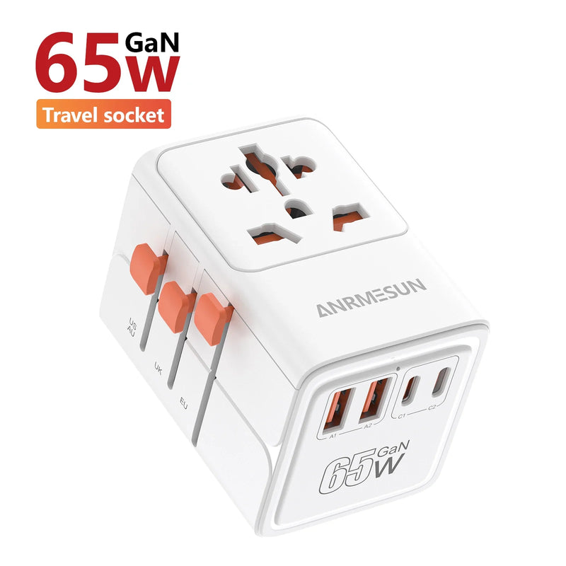 JINGMIN Universal Travel Adapter with 4 AC Outlets 1 USB Ports 2 Type-C PD 25W All-in-one Fast Power Charge On EU UK US AUS Plug