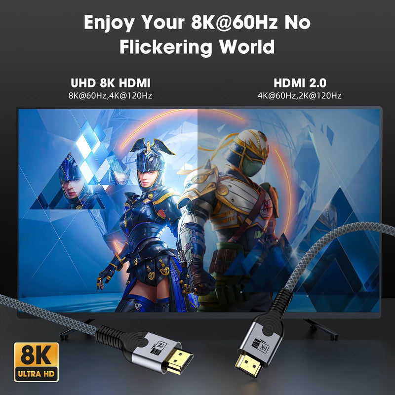 HDMI2.1 Cable Copper Wire Core Cable 8K@60Hz HDR 4K@240/160/144/120/60Hz UHD Ultra High Definition Video Cable 5m for Laptop TV