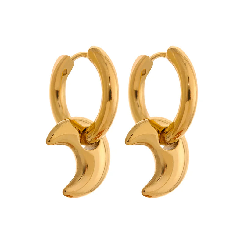 Yhpup Star Moon Heart Pendant Drop Hoop Huggie Earrings 18k Gold Plated Trendy Waterproof Stainless Steel Fashion Charm Jewelry