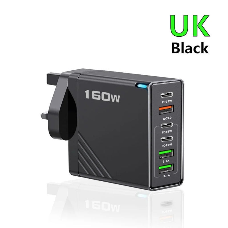 160W Multi Ports USB Type C Charger Fast Charging Phone Charger Adapter For iPhone Samsung Xiaomi EU/US/UK Plug USB Wall Charger