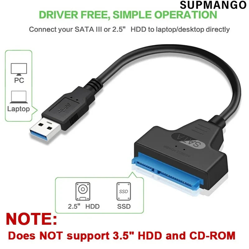 SATA To USB 3.0 / 2.0 Cable For 2.5 Inch External HDD SSD Hard Drive SATA 3 22 Pin Adapter USB 3.0 To Sata III Cord Up to 6 Gbp