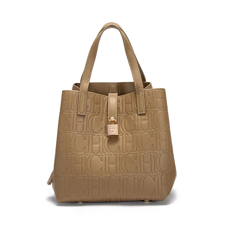 Classic Style Fashion Retro Craft New 2024 Women'S Handbag Letter Printed Metal Accessories Large Capacity Solid Color