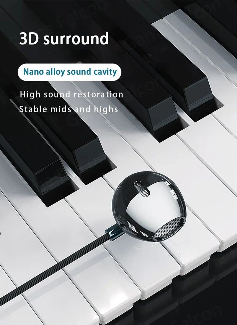 USB Type C Headphone HiFi Bass Stereo Volume Control Mic 3.5mm Wired Earbuds For Galaxy S24 S23 S22 S21 Ultra iPhone 15 Pro Max
