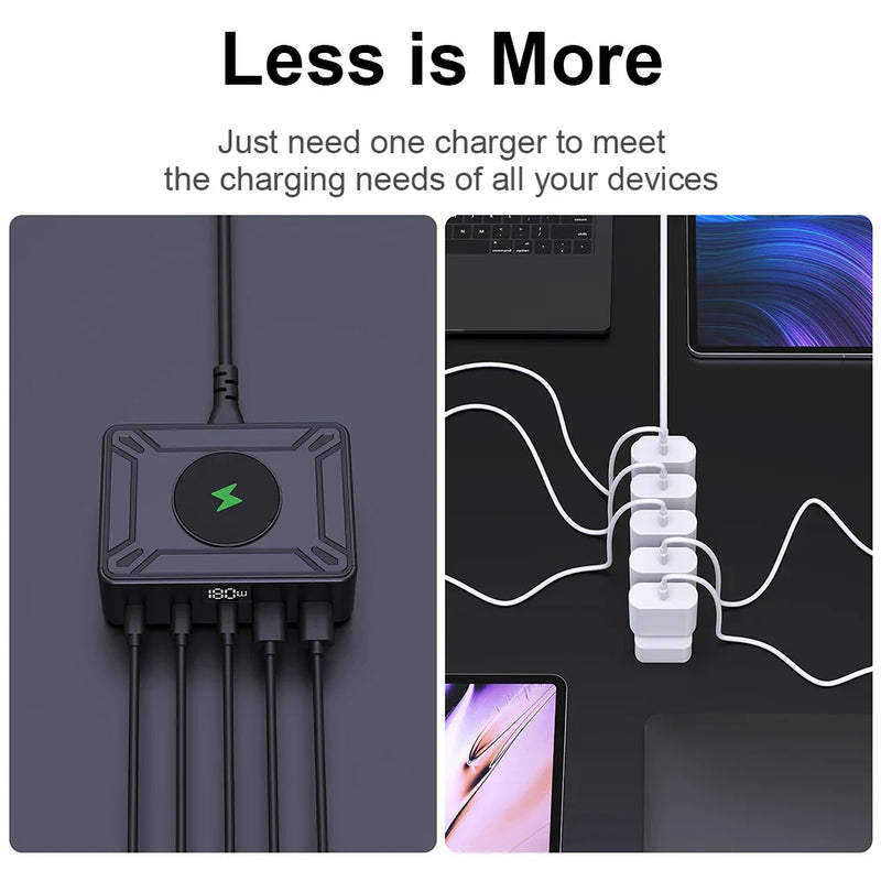 Ueetop 205W GaN Charger Digital Display Desktop USB Type C Charger PD 100W PPS 45W QC4.0 Fast Charging For Laptop Tablet Phone
