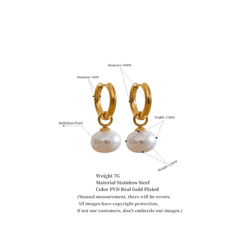 Yhpup High Quality Imitation Pearls Drop Stainless Steel Golden Korean Hoop Earrings Charms Fashion Jewelry Bijoux Femme Gift
