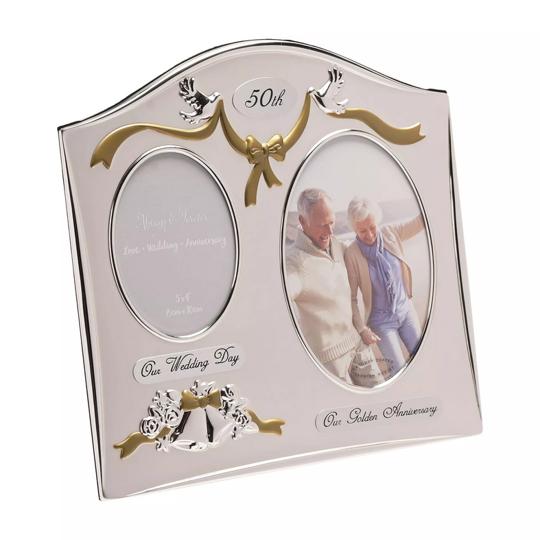 Juliana Two Tone Silver Plated Wedding Anniversary Photo Frame - 50th Golden Anniversary FS55050