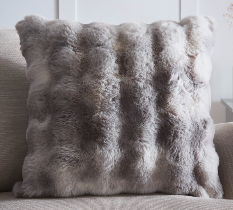 OSLO LUXURY FAUX FUR FILLED CUSHION 55 X 55CM GREY OR TAUPE