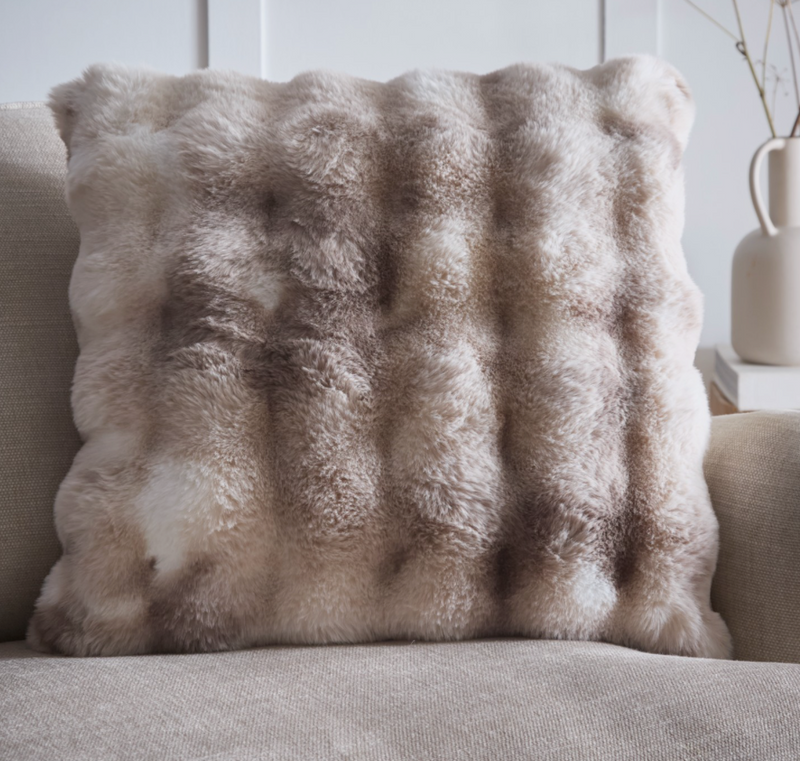 OSLO LUXURY FAUX FUR FILLED CUSHION 55 X 55CM GREY OR TAUPE