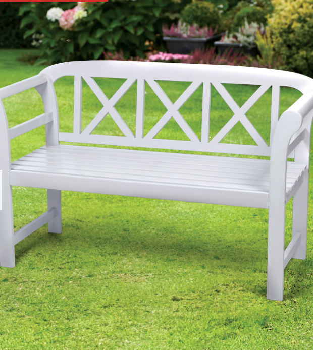 Bewdley 2-Seater Garden Bench – Solid Acacia Hardwood, Pearl White PU Painted Finish