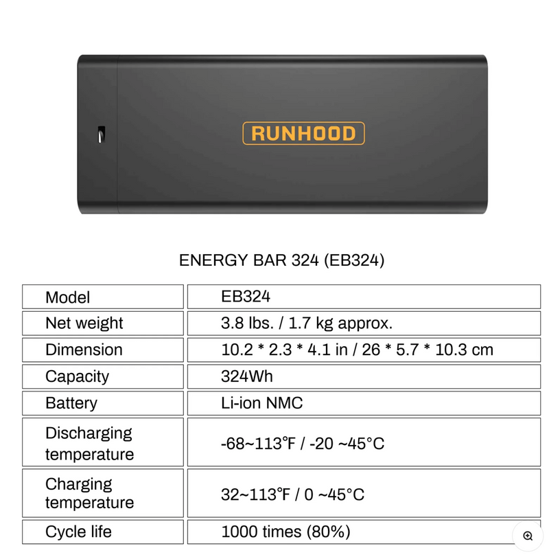 RUNHOOD EB324 324Wh Modular Energy Bar | Expandable Battery for Portable Power Station