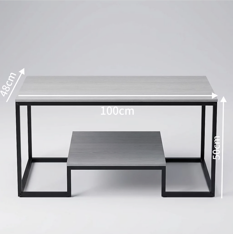 Alivio 2-Tier Storage Coffee Table with Metal Frame Design for Home & Office (Grey)