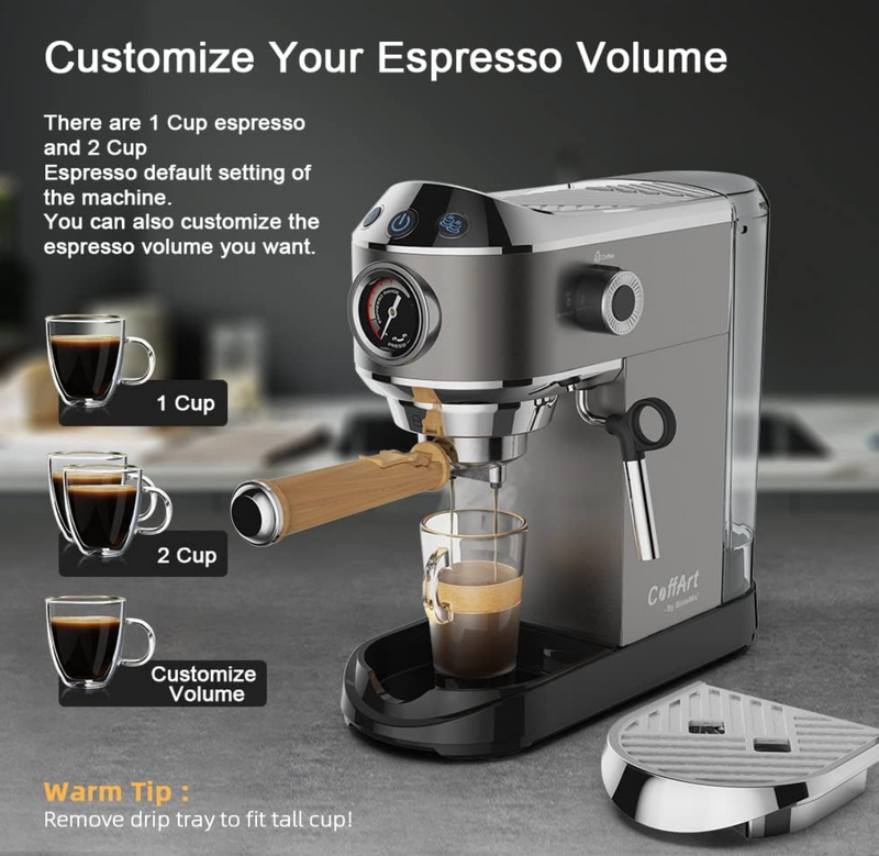 20 Bar Semi-Automatic Espresso Machine with Milk Frother – Espresso, Cappuccino & Latte