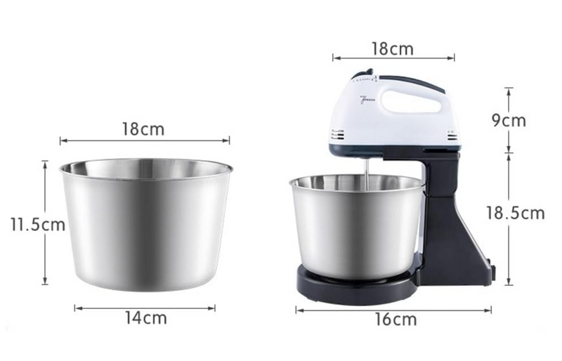 7-Speed Electric Stand Mixer with 2L Rotating Bowl – Detachable 2-in-1 Hand Mixer with Dough Hooks & Whisk Beaters – Turbo Function