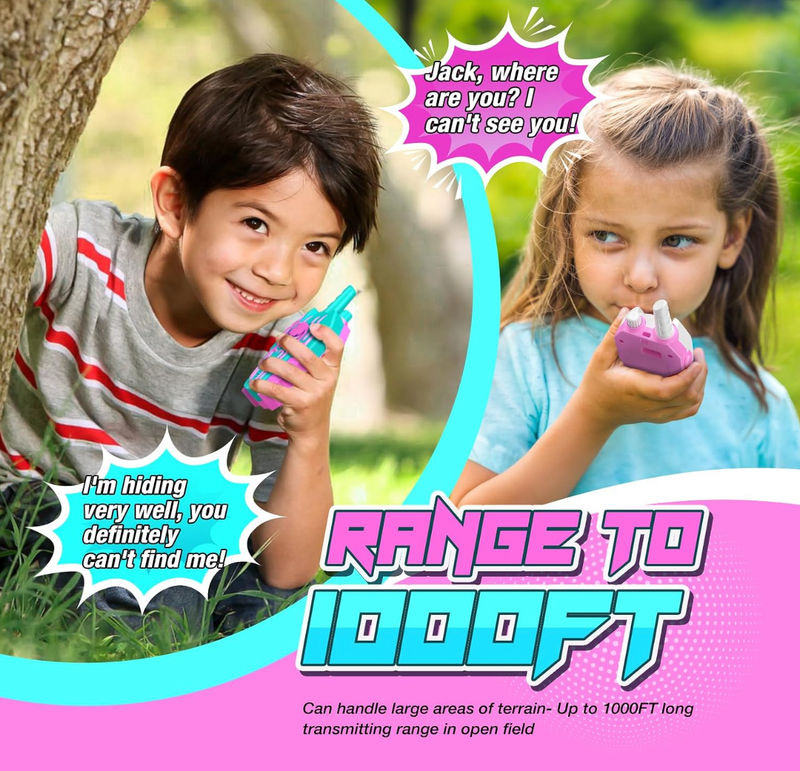 Rechargeable Kids Walkie Talkies – 2 Pack Two-Way Radio Toy with Type-C Charging, 300m Range & Drop-Proof Design – Ages 3+