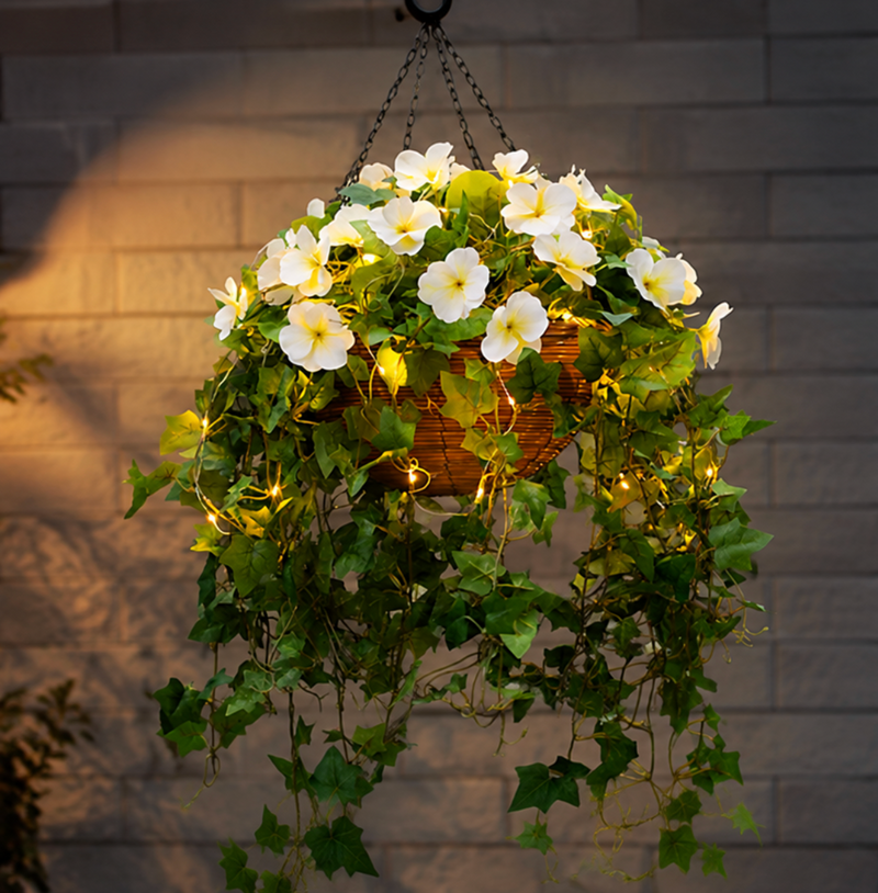 Pre-Lit Artificial Pansy Hanging Basket – Garden Reflections Outlet Series