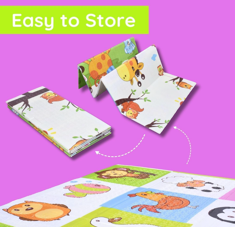 Kids Play Mat 180 × 200cm – Large Double-Sided Baby Crawling Mat, Soft, Thick, Water Resistant & Easy to Clean – Animal Design
