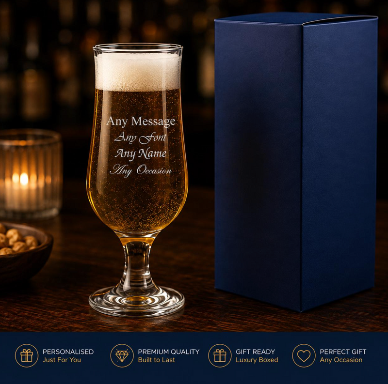Personalised 385ml Nevakar Stemmed Beer Glass - Engraved With Gift Box
