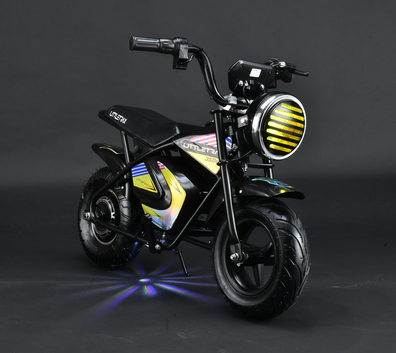 Littletrax 350W Kids Electric Bike – Ages 3 to 12+ ride on mini monkey bike - 3 speed, Bluetooth music, horn, lights, 36v