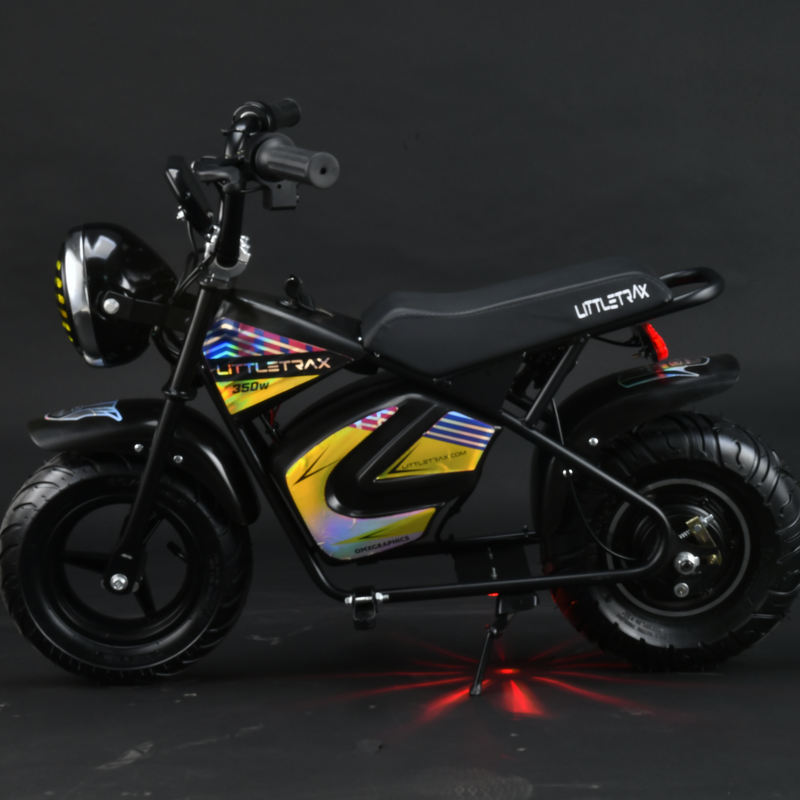 Littletrax 350W Kids Electric Bike – Ages 3 to 12+ ride on mini monkey bike - 3 speed, Bluetooth music, horn, lights, 36v