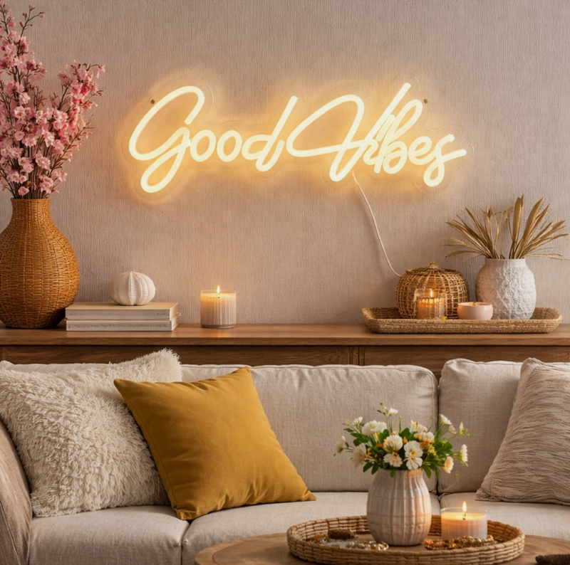 Good Vibes Hanging Neon Light Up Sign