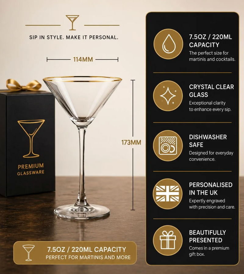 Engraved Gold Rim Enoteca Martini Glass