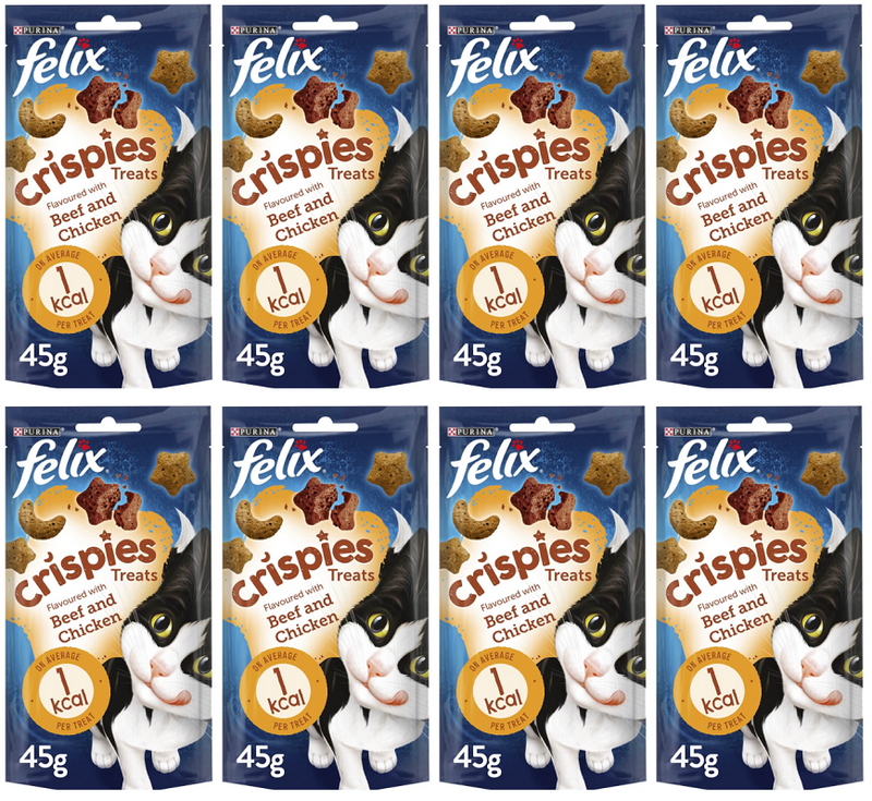 8 x Felix Cat Crispies Beef & Chicken - 45GM