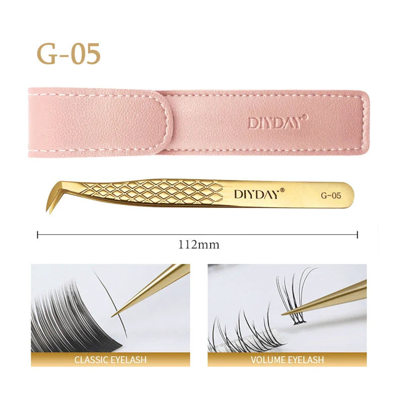 DIYDAY Anti-slip Eyelash Extension Tweezers Stainless Steel Fiber Tip Lashes Precision Tweezer for Makeup Tools