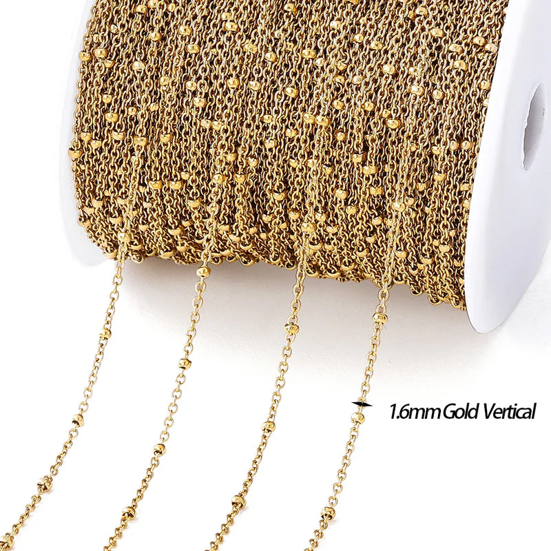 No Fade 2Meters Stainless Steel Chains Gold Color Lips Beads Beaded Chain for Jewelry Making DIY Necklace Bracelet Accessories