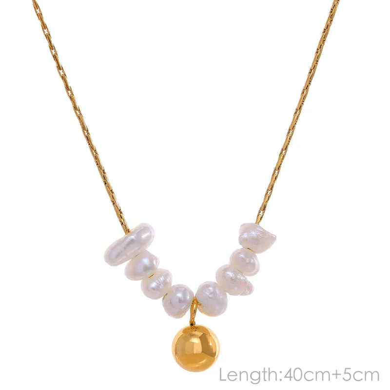 Yhpup Tarnish Free Natural Pearl Beads Chic Exquisite Necklace Thin Chain Stainless Steel Minimalist Charm Collar Jewelry Women