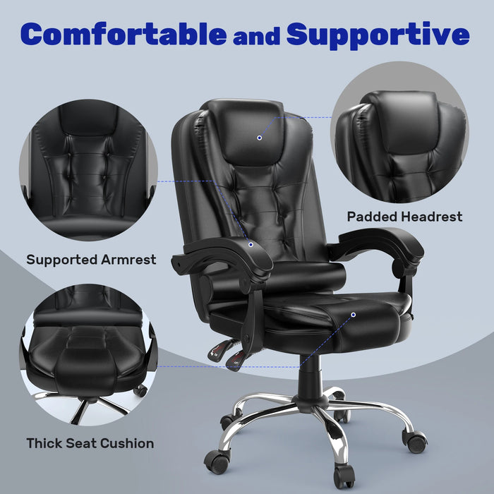 Ergonomic Office Chair Desk Chair with High Backrest and Height Adjustable PU Leather Swivel Chair Deck Chair for Office Home