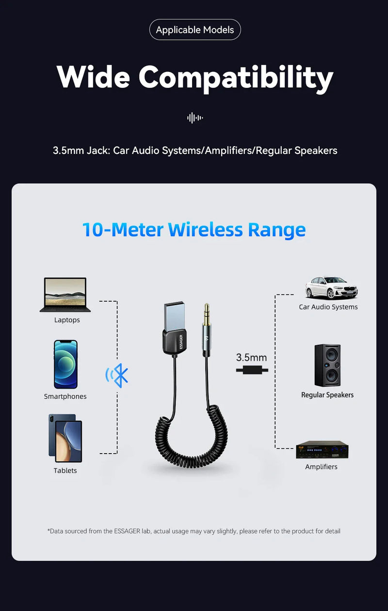 Essager USB Bluetooth 5.0 Receiver Aux Bluetooth Adapter For Car 3.5mm Jack Speaker Auto Handfree Car Audio Music Transmitter