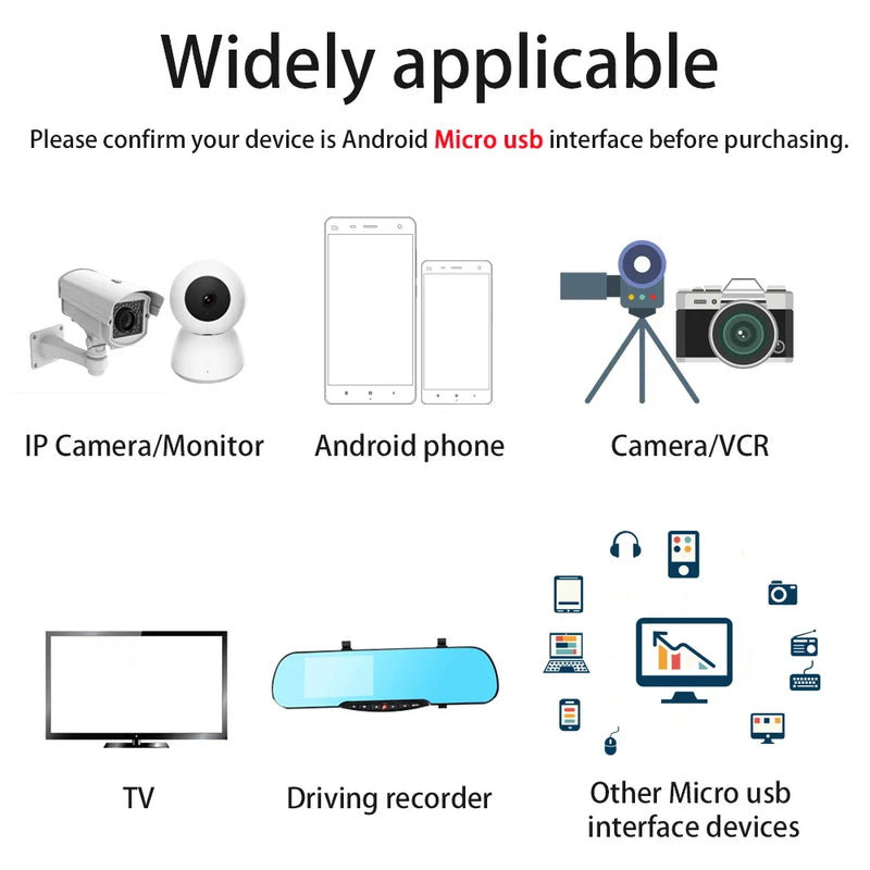Long Micro USB Charger Cord 1M 2M 3M 5M 6M 7M 8M 10M Date Charging Cable For Phones/Cctv/Ip Camera/Monitor