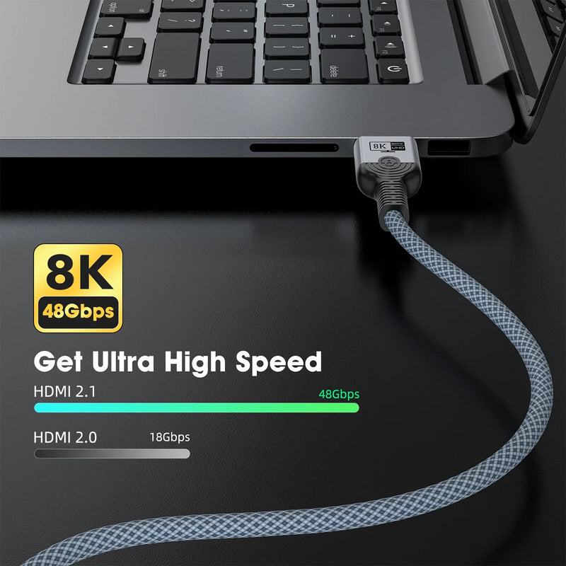 HDMI2.1 Cable Copper Wire Core Cable 8K@60Hz HDR 4K@240/160/144/120/60Hz UHD Ultra High Definition Video Cable 5m for Laptop TV