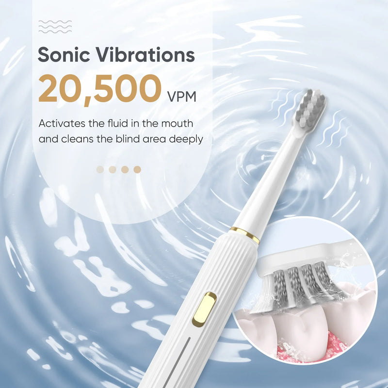 SEJOY Sonic Electric Toothbrush White Gold Rechargeable with 12 Brush Heads USB