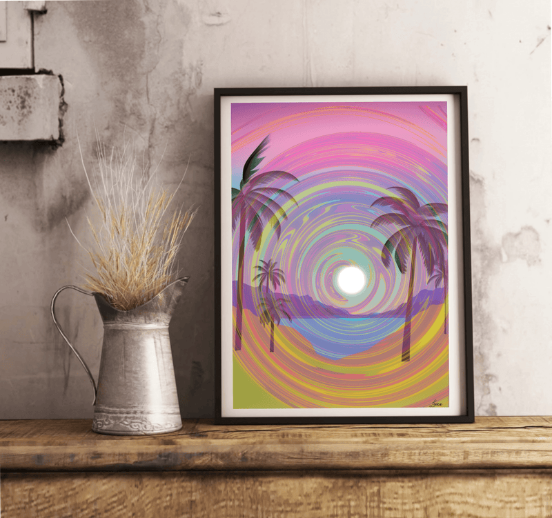 Serene Seaside Harmony – Psychedelic Beach Print