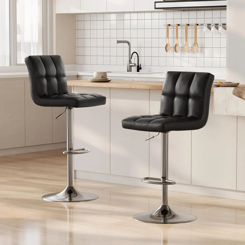 Bar Stools Set of 2 PU Leather Swivel Height Adjustable Chairs - Kitchen Counter