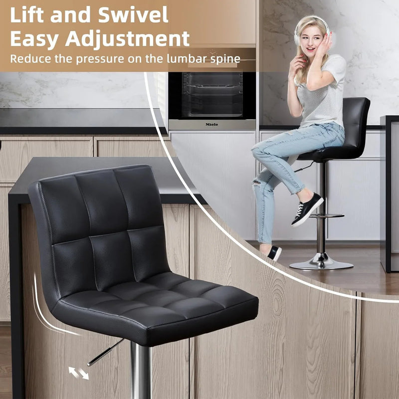 Bar Stools Set of 2 PU Leather Swivel Height Adjustable Chairs - Kitchen Counter