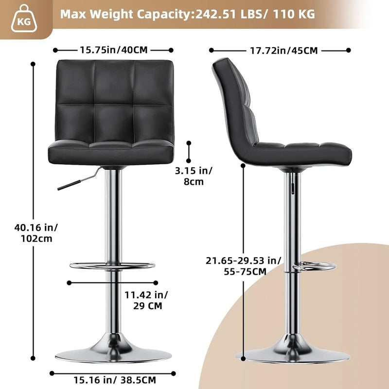 Bar Stools Set of 2 PU Leather Swivel Height Adjustable Chairs - Kitchen Counter