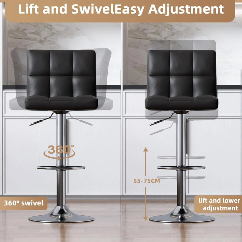 Bar Stools Set of 2 PU Leather Swivel Height Adjustable Chairs - Kitchen Counter
