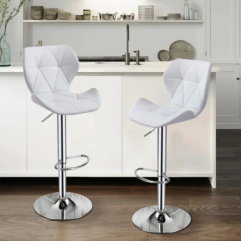 Set of 2 White Swivel Bar Stools Adjustable PU Leather Kitchen Bar Chairs Stool