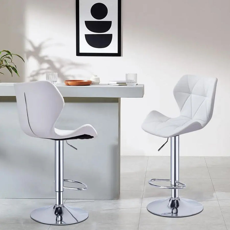 Set of 2 White Swivel Bar Stools Adjustable PU Leather Kitchen Bar Chairs Stool
