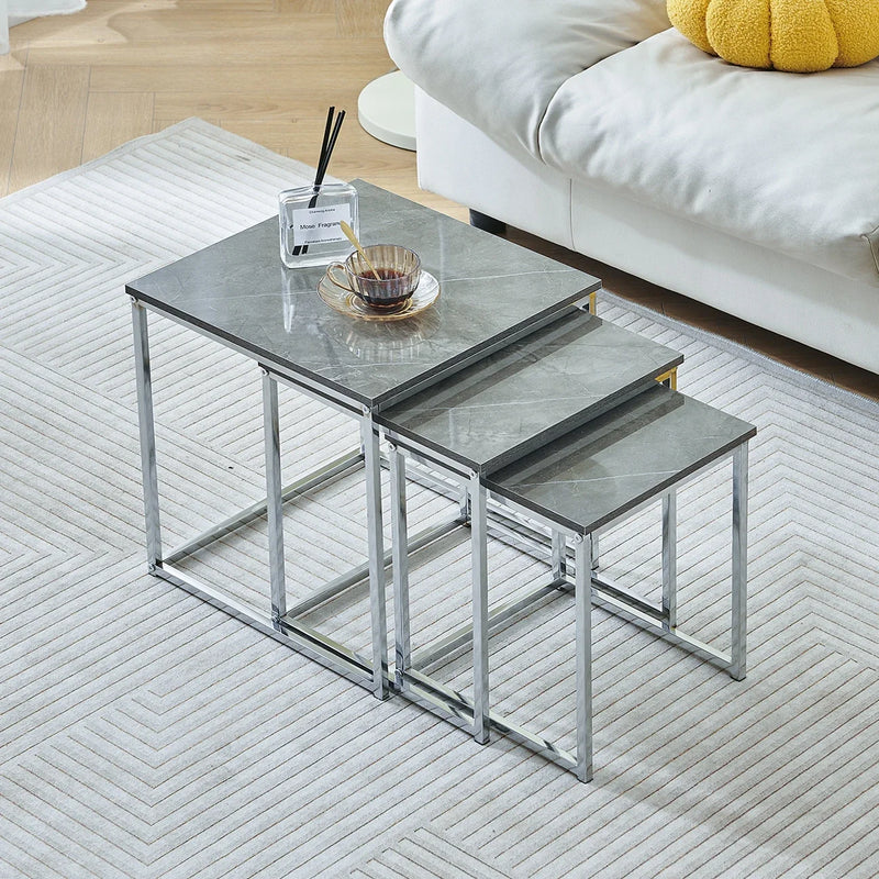 Set Of 3 Modern Nesting Coffee Tables For Living Room - High Gloss Nest Of 3 Nested Tables