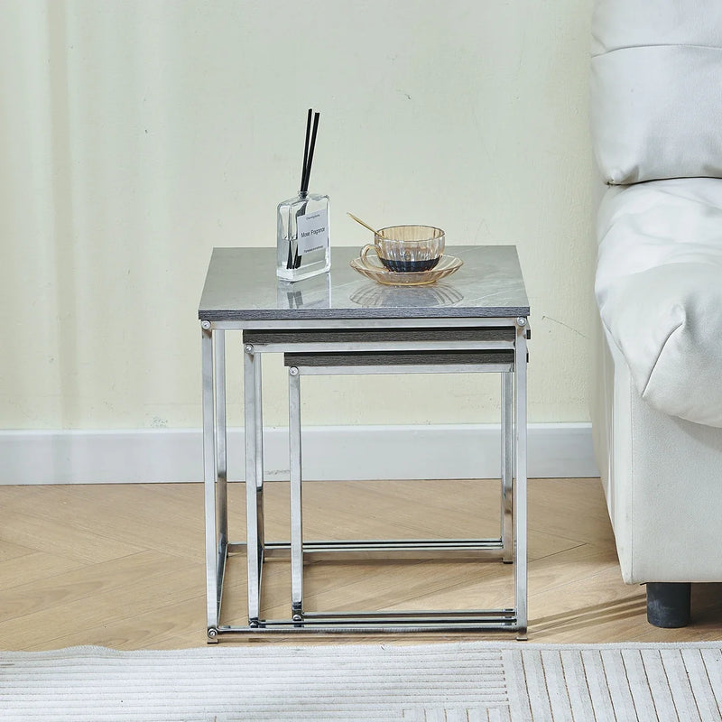 Set Of 3 Modern Nesting Coffee Tables For Living Room - High Gloss Nest Of 3 Nested Tables